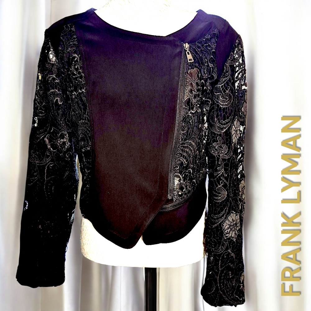 Frank Lyman Design Black Lace Moto Style Blazer, Size 8,  Pre-loved